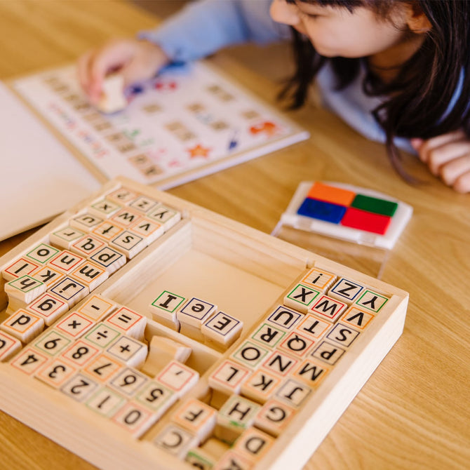 Deluxe Wooden ABCs 123s Stamp Set