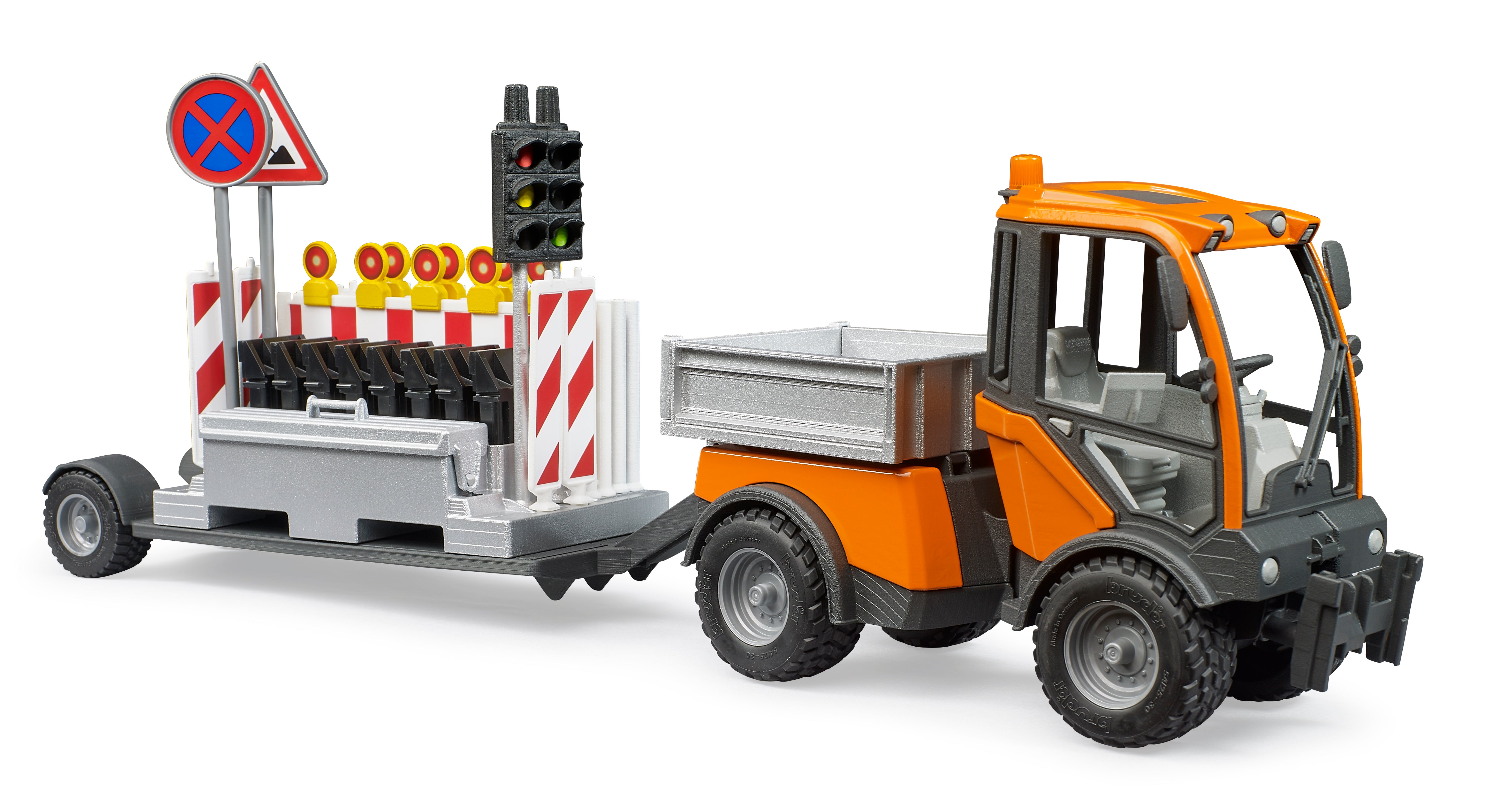 Bruder VarioCar Traffic Safety Vehicle – Platform Truck with Road Safety Trailer & Traffic Signs (Ages 4+)