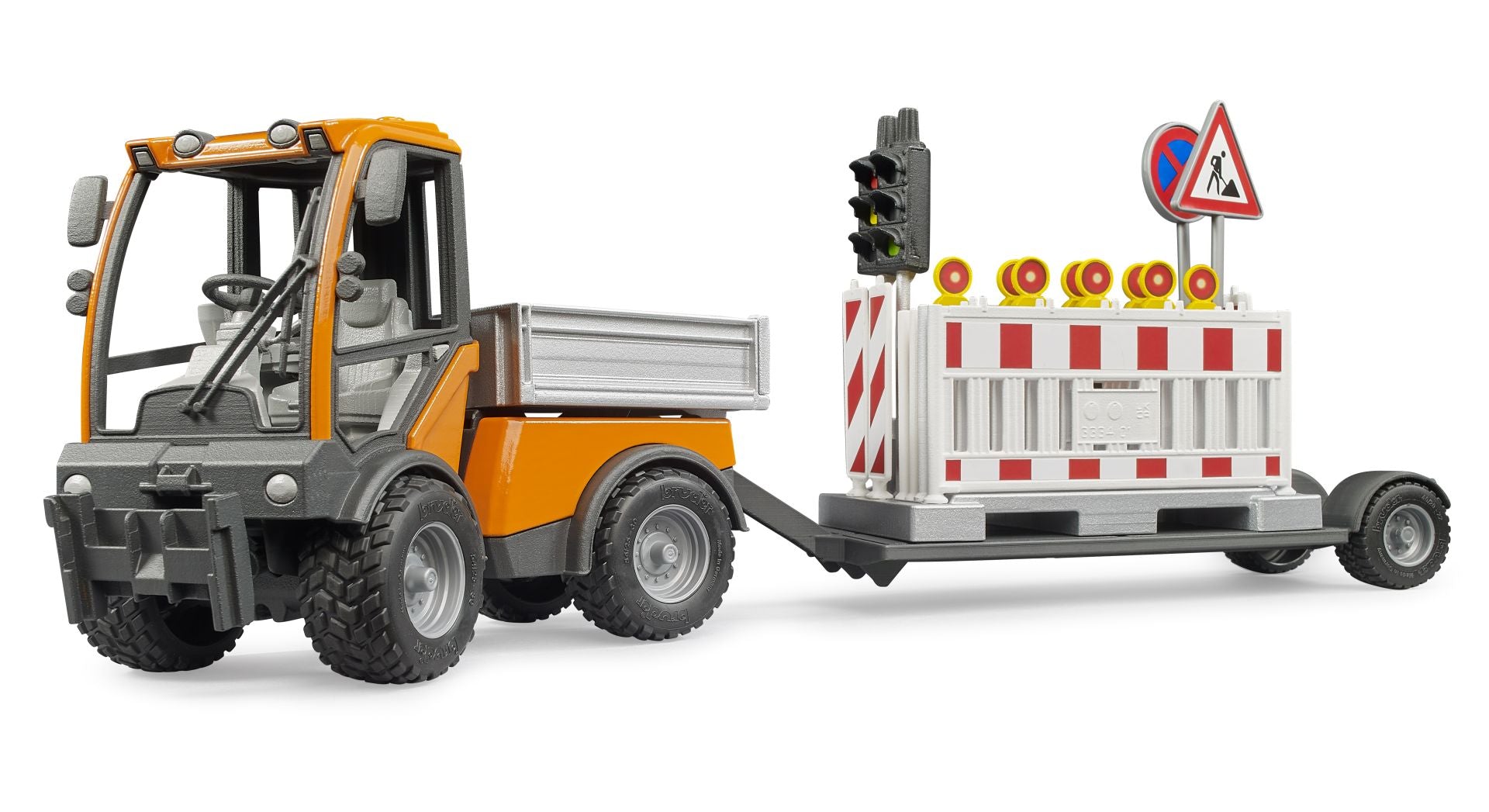Bruder VarioCar Traffic Safety Vehicle – Platform Truck with Road Safety Trailer & Traffic Signs (Ages 4+)