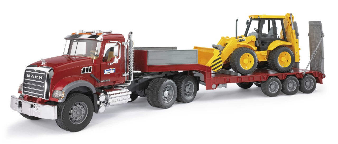 Bruder MACK Granite Flatbed Truck with JCB Loader backhoe (02813)