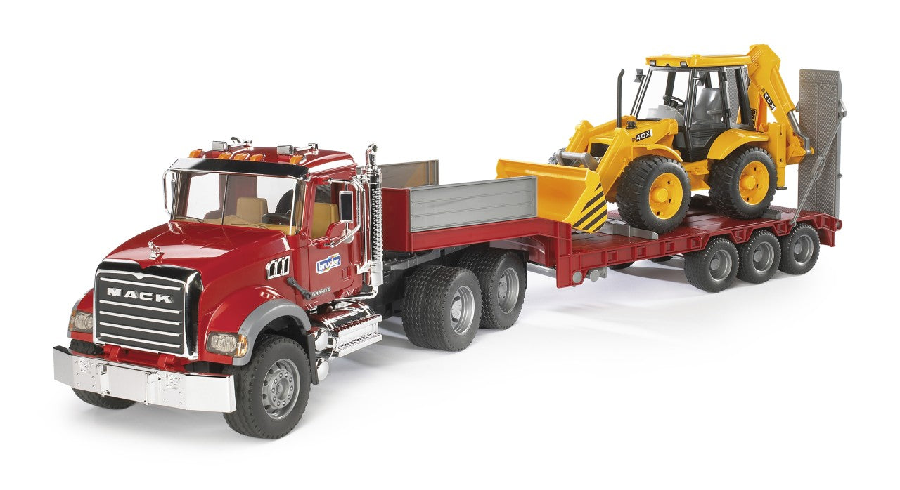 Bruder MACK Granite Flatbed Truck with JCB Loader backhoe (02813)