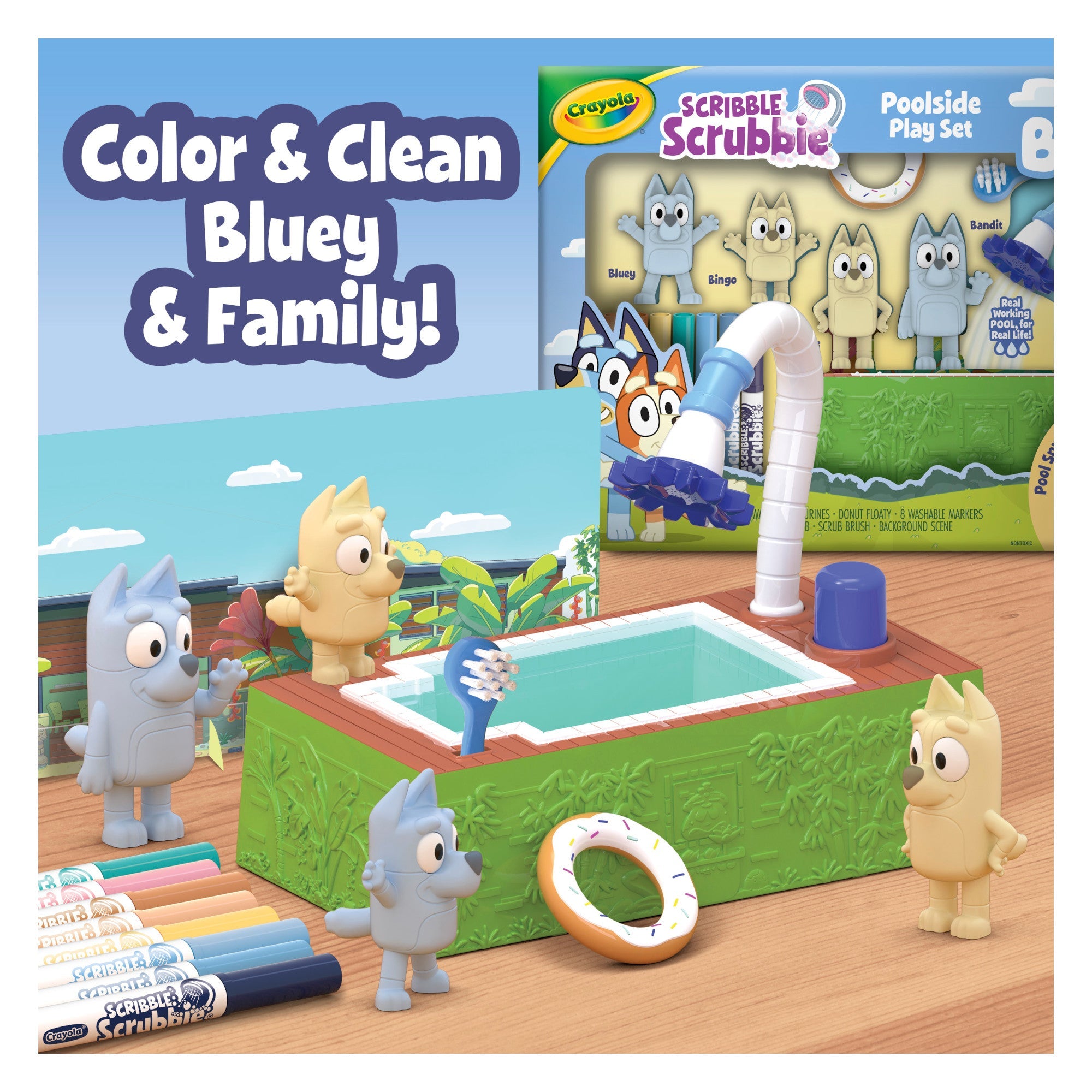 Crayola Bluey Scribble Scrubbie Poolside Playset, 4 Count