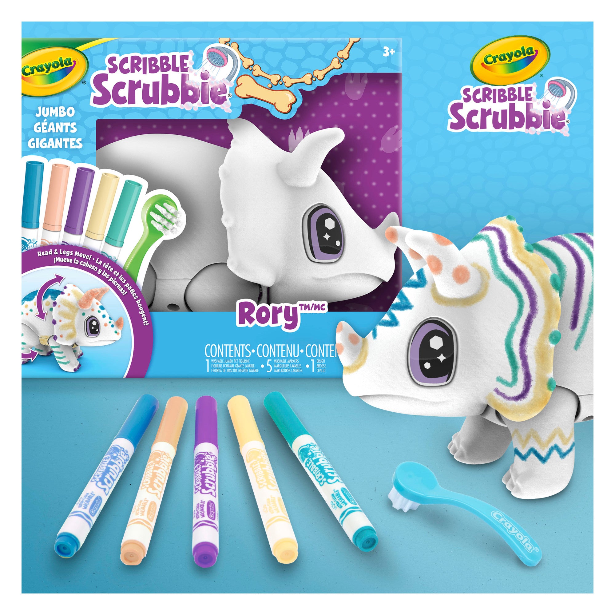 Crayola Scribble Scrubbie Jumbo Dinosaur 'Rory' – Colour & Wash Reusable Kids Toy
