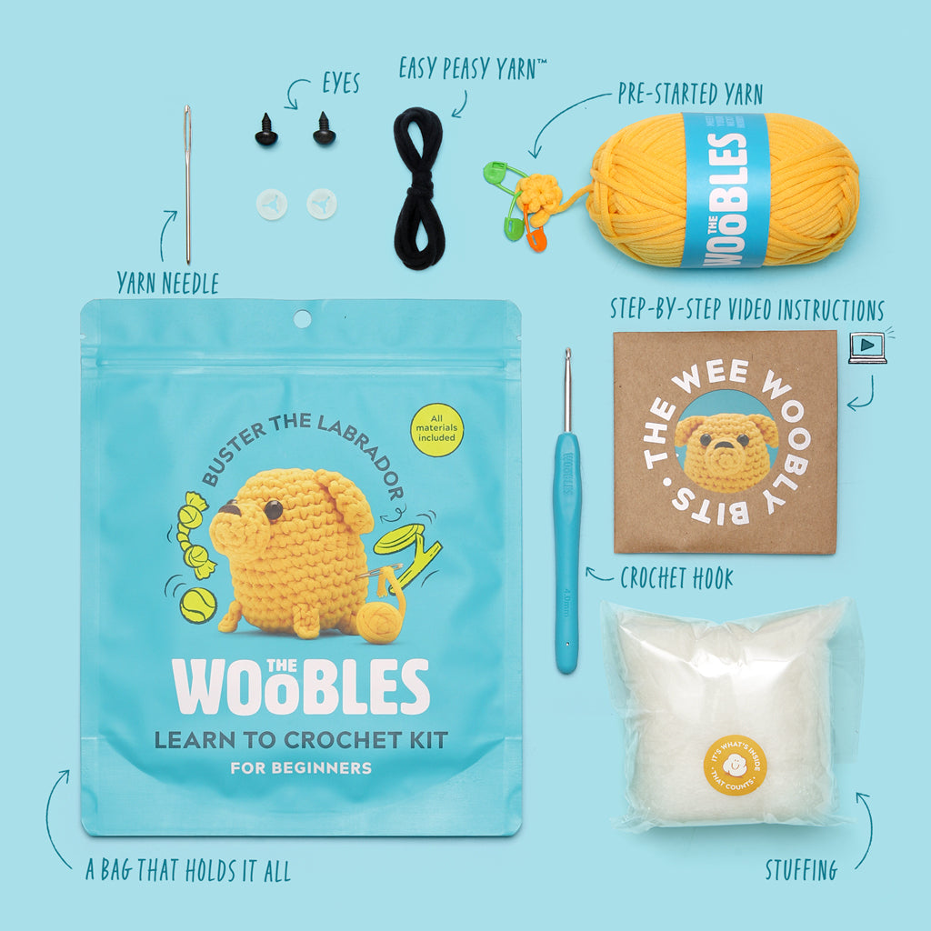 The Woobles Buster the Labrador Beginner Crochet Kit | Easy Amigurumi Dog for Ages 8+