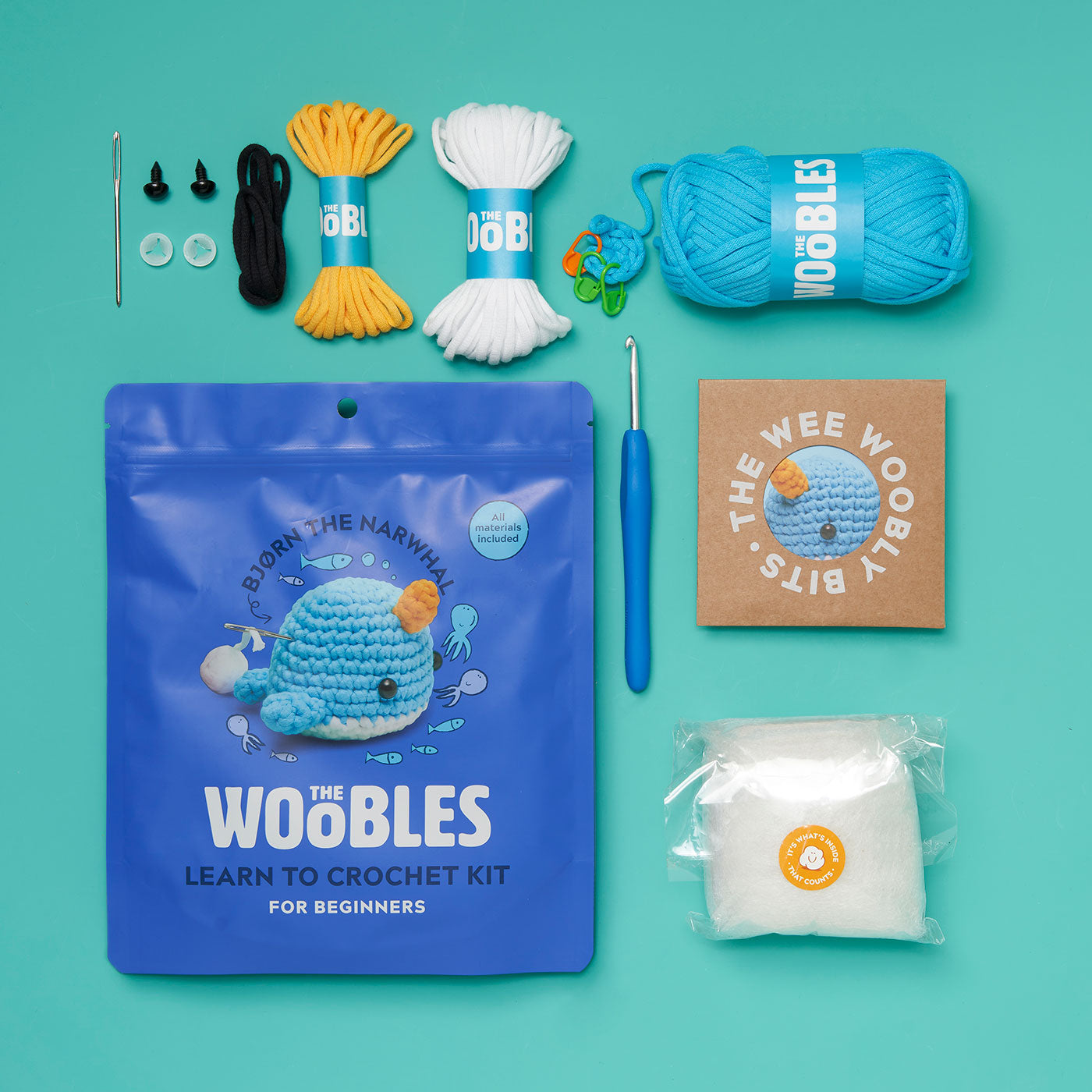 The Woobles Bjorn the Narwhal Beginner Crochet Kit | Easy Amigurumi Kit for Ages 8+