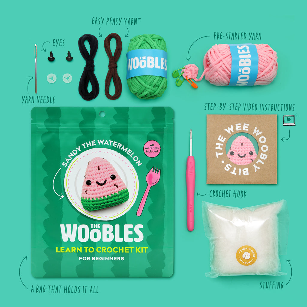 The Woobles Sandy the Watermelon Beginner Crochet Kit | Summer Food Amigurumi for Ages 8+