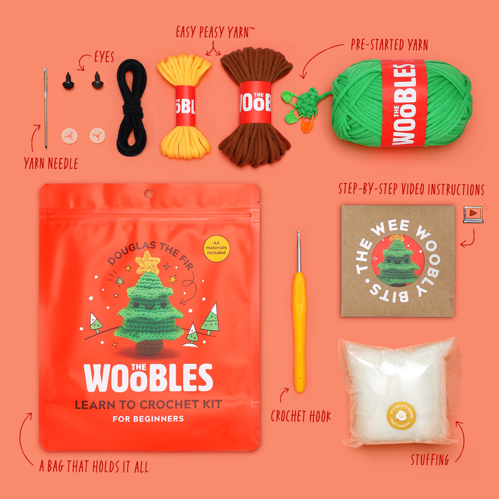 The Woobles Douglas the Fir Beginner Crochet Kit | Christmas Tree Amigurumi for Ages 8+