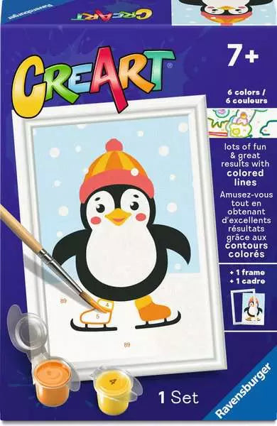 Ravensburger CreArt Kids Penguin in Snow – Winter Paint by Numbers Art Kit (Ages 7+)