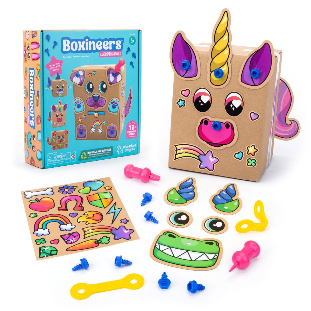 Educational Insights Boxineers Cardboard Animals Kit – STEM Upcycling Craft Set (Ages 5+)