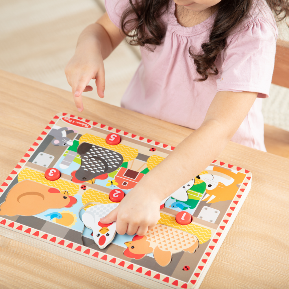 Melissa & Doug Press n Pop Chunky Puzzle – 6-Piece Sensory Shape Puzzle with Pop-and-Press Action (Ages 12m+)