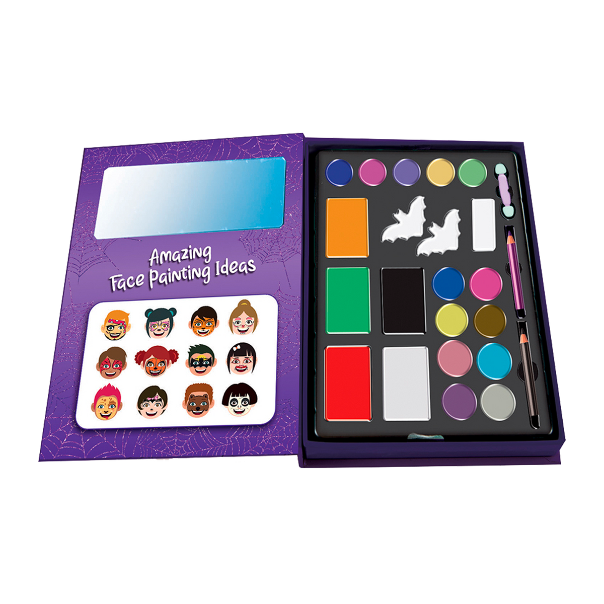 Clementoni Crazy Chic Face Painting Kit – Kids Halloween Face Paint Set with Eyeshadows, Pencils & Bat Sponges (Ages 6+)