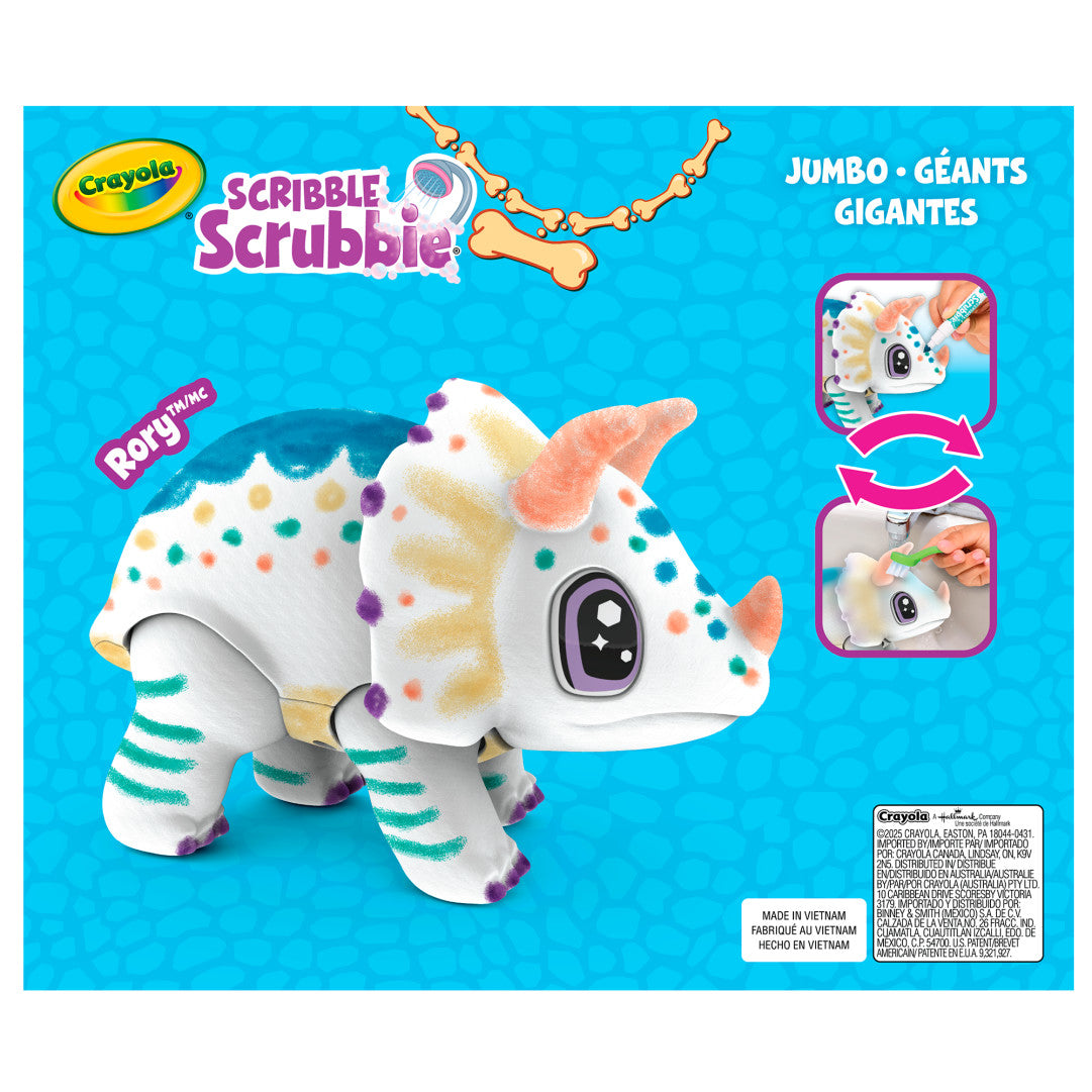 Crayola Scribble Scrubbie Jumbo Dinosaur 'Rory' – Colour & Wash Reusable Kids Toy