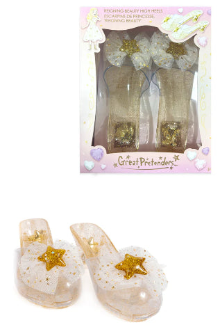 Great Pretenders Reigning Beauty Gold Dress-Up High Heels – Kids Royalty Play Heels (Ages 3+)