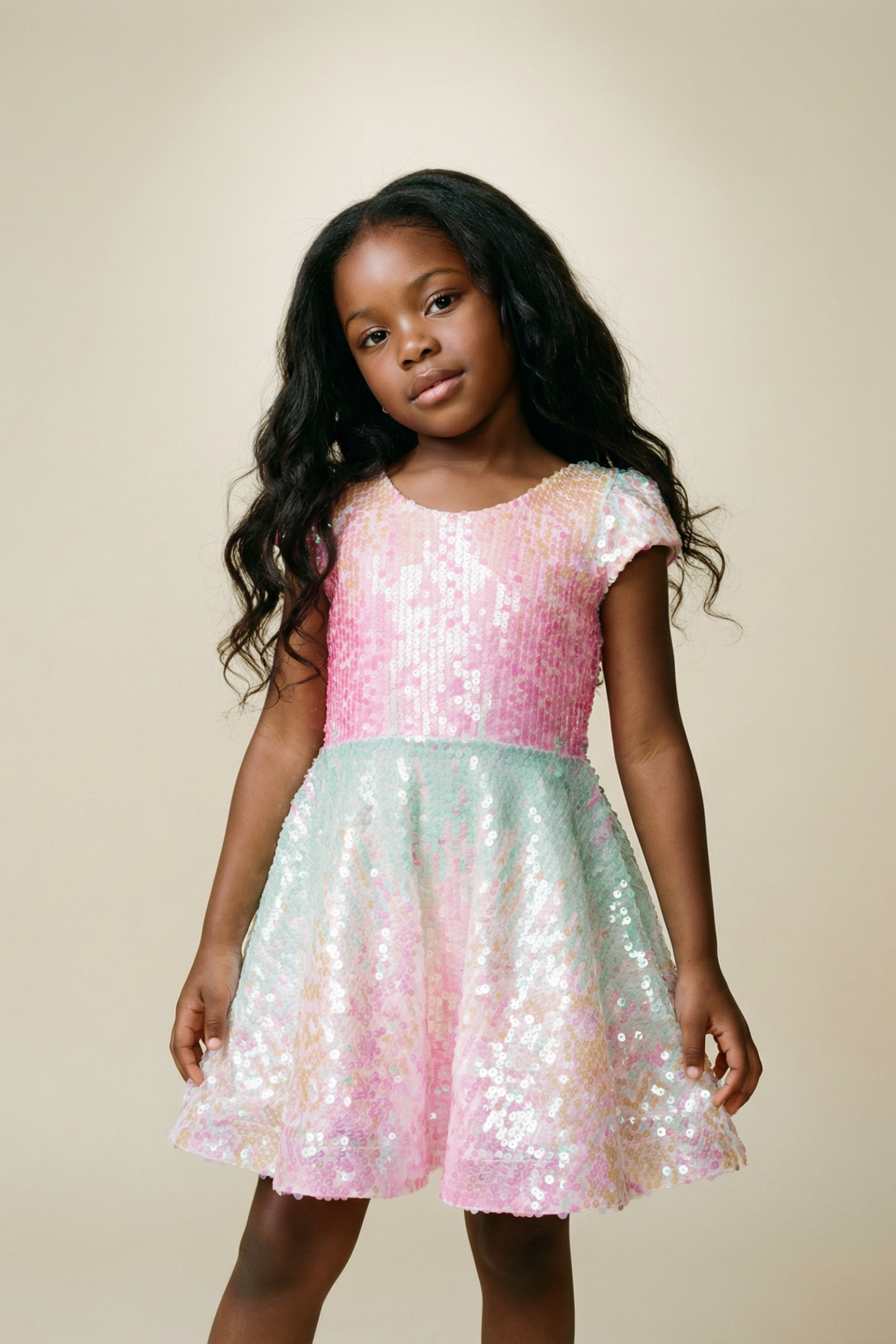 Great Pretenders Sorbet Swirl Skater Dress – Iridescent Ombré Rainbow Costume Dress Size 5-6 (Ages 5+)