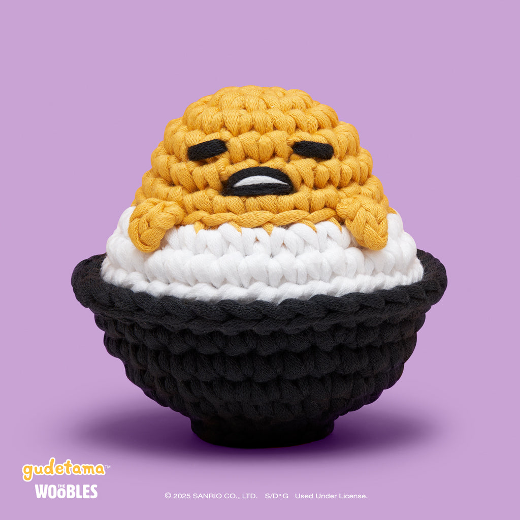 The Woobles Gudetama Egg on Rice Crochet Kit | Sanrio Beginner Amigurumi for Ages 12+