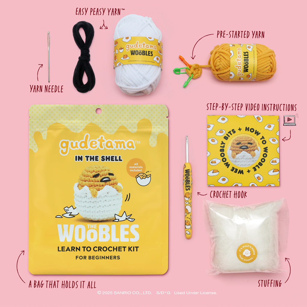 The Woobles Gudetama in the Shell Crochet Kit | Sanrio Beginner Amigurumi for Ages 12+