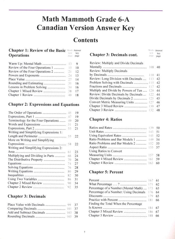 Math Mammoth Grade 6 Answer Keys – Canadian Version