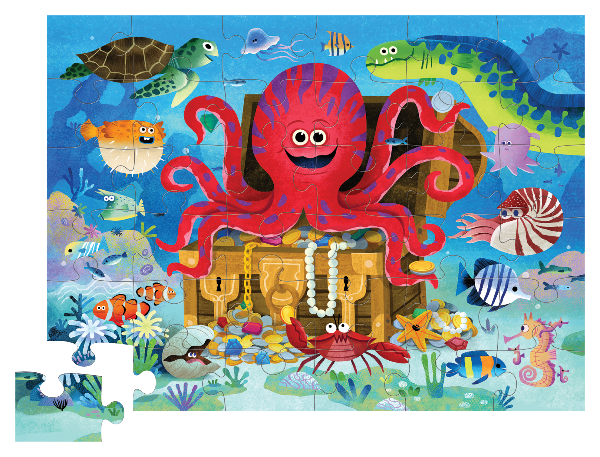 Crocodile Creek Octopus Treasure 36-Piece Shaped Box Puzzle
