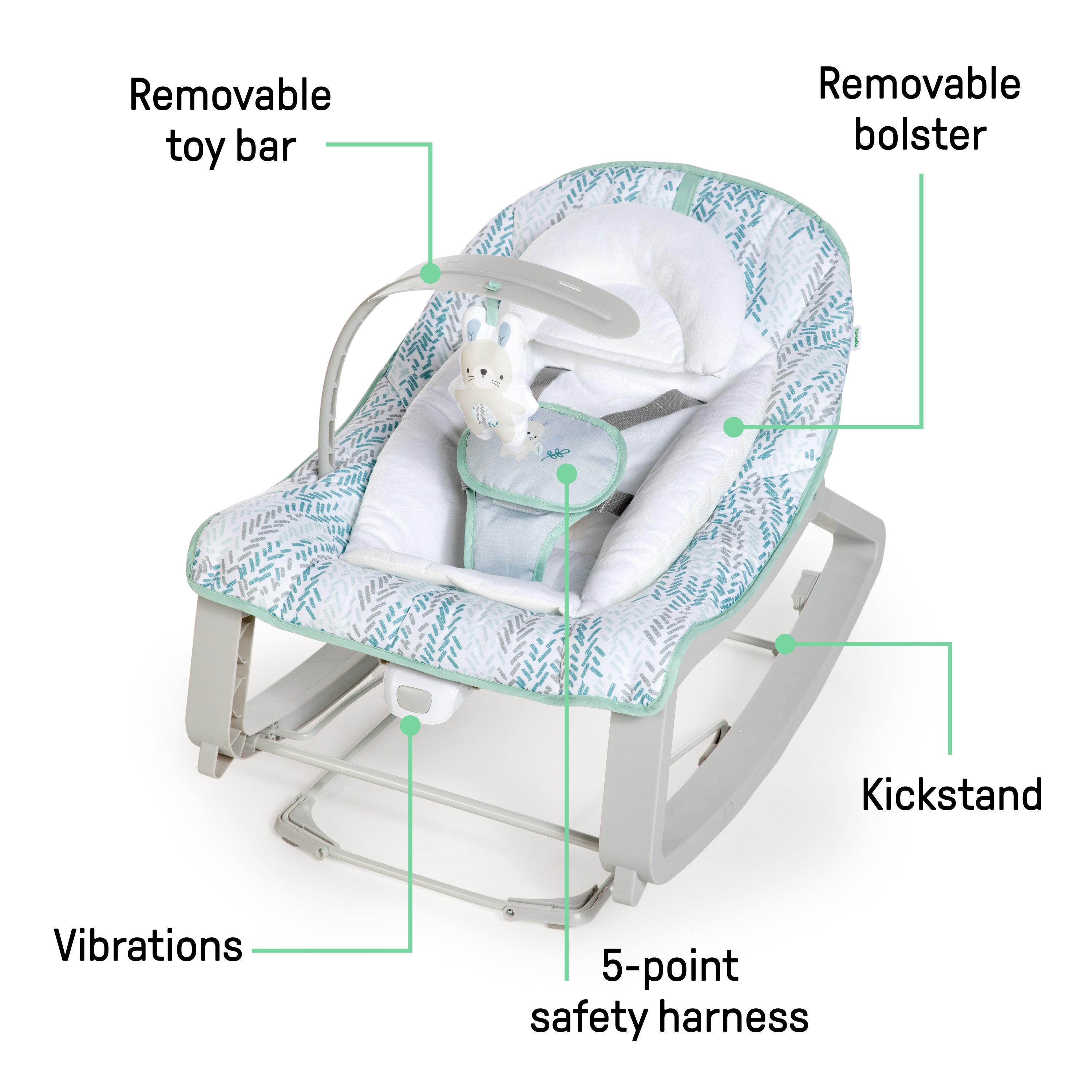 Ingenuity Keep Cozy 3-in-1 Grow with Me Bounce & Rock Seat - Spruce