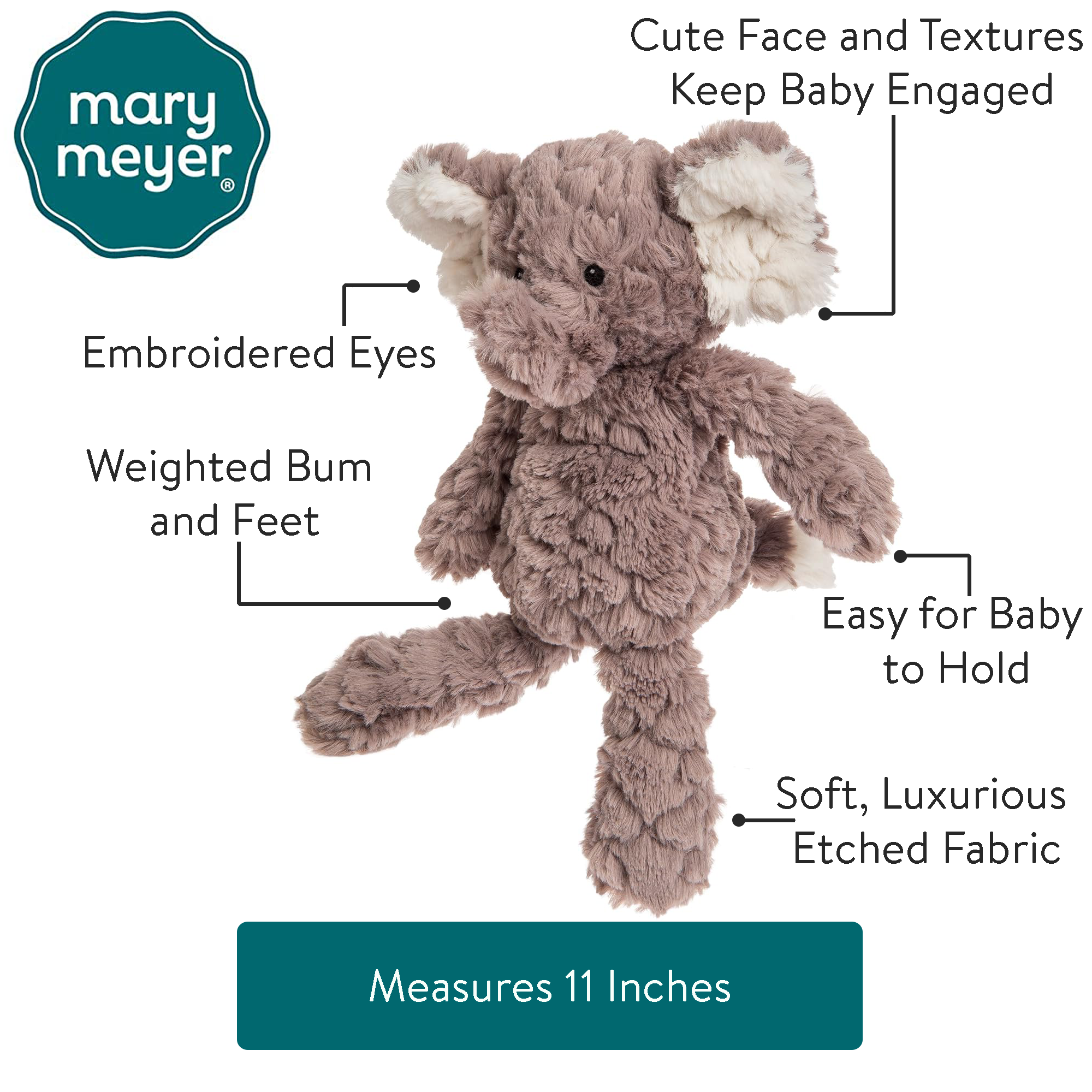 Mary Meyer Putty Nursery Elephant 11" – Ultra-Soft Stuffed Baby Elephant Plush