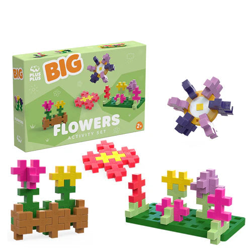 Plus Plus BIG Activity Flowers Set – 40 Large Building Pieces with Baseplate & Activity Booklet (Ages 2+)