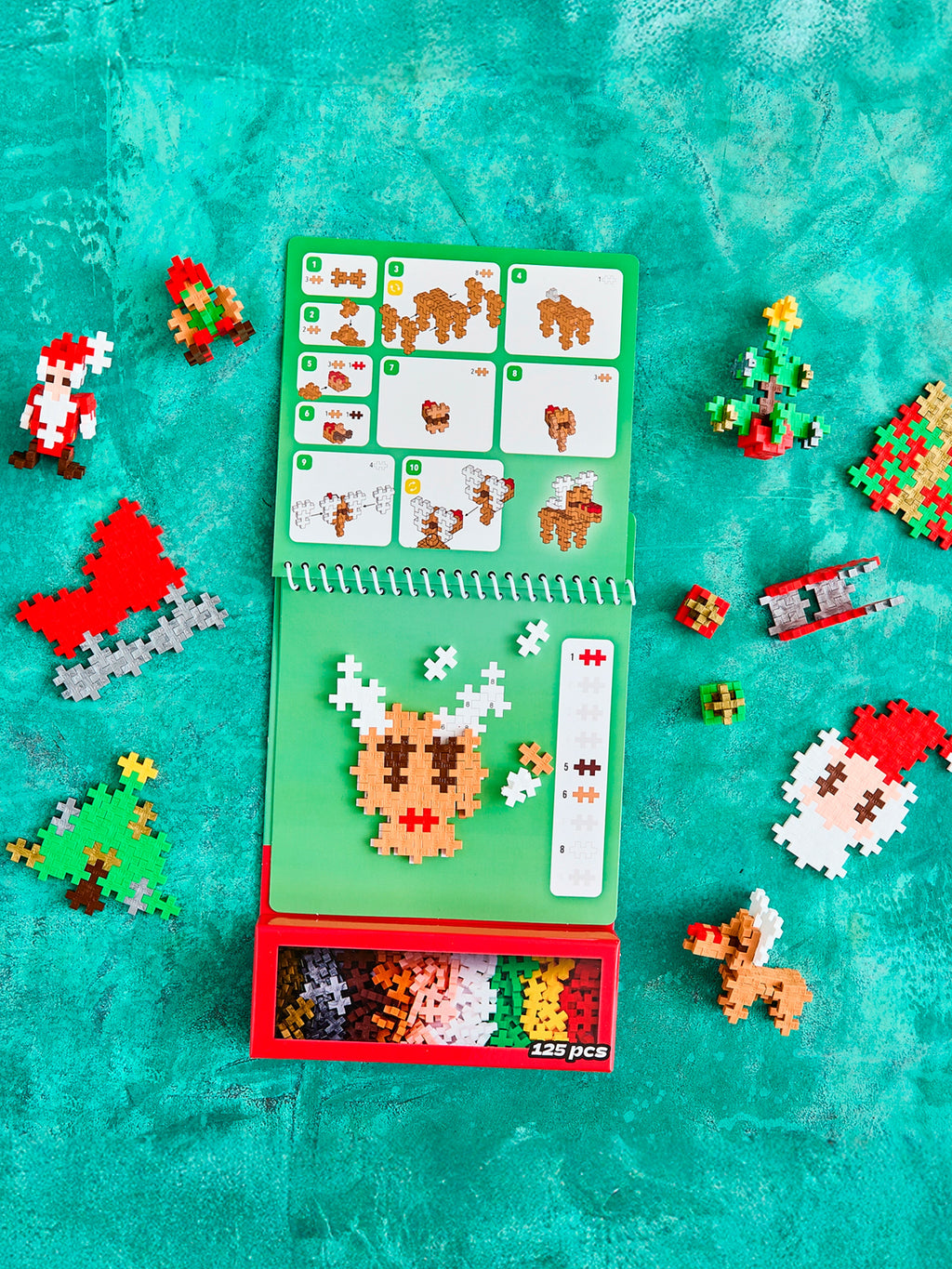Plus Plus Puzzle by Number Christmas – 125-Piece Holiday Activity Pad with 2D & 3D Festive Builds (Ages 5+)