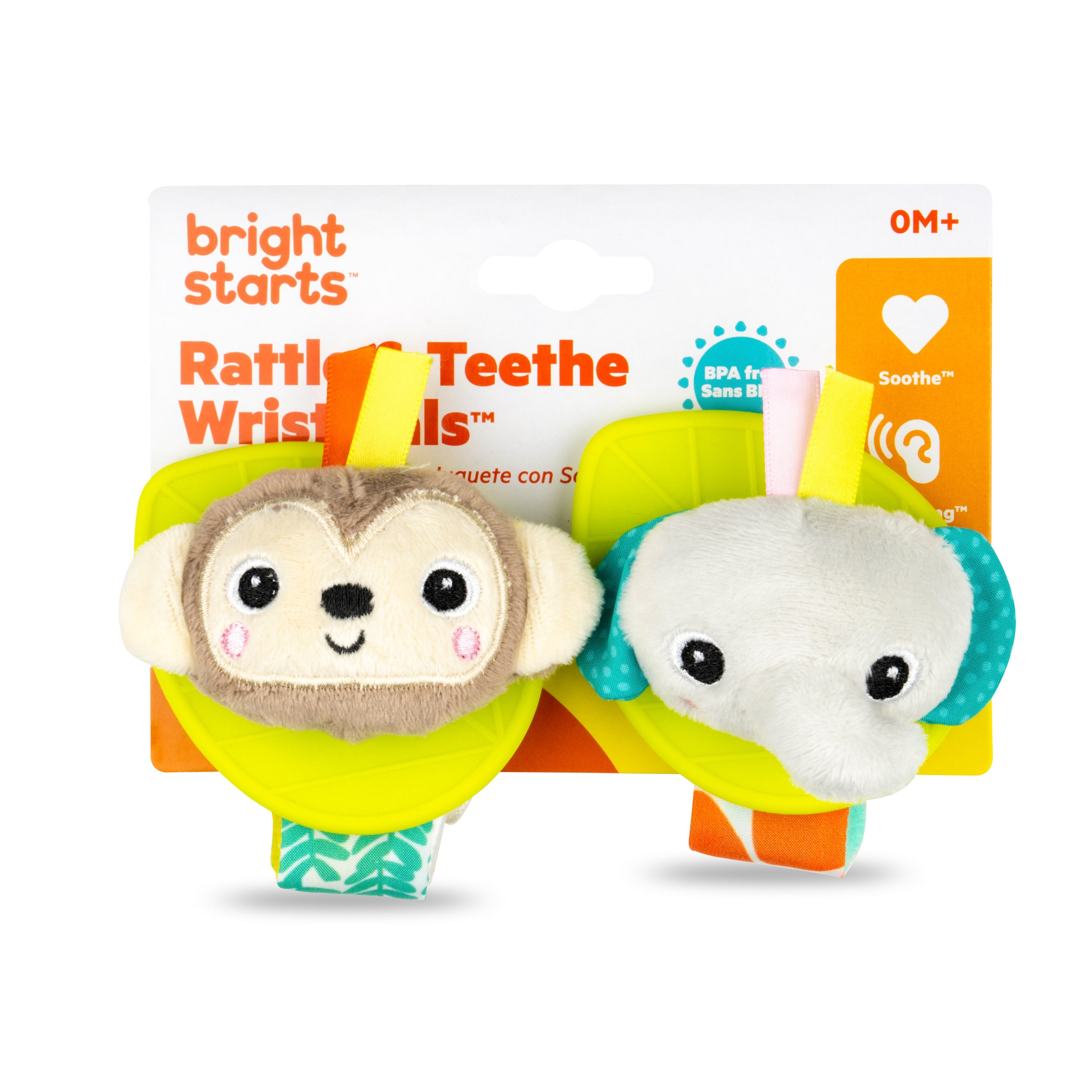 Bright Starts Rattle & Teethe Wrist Pals Toy - Monkey & Elephant