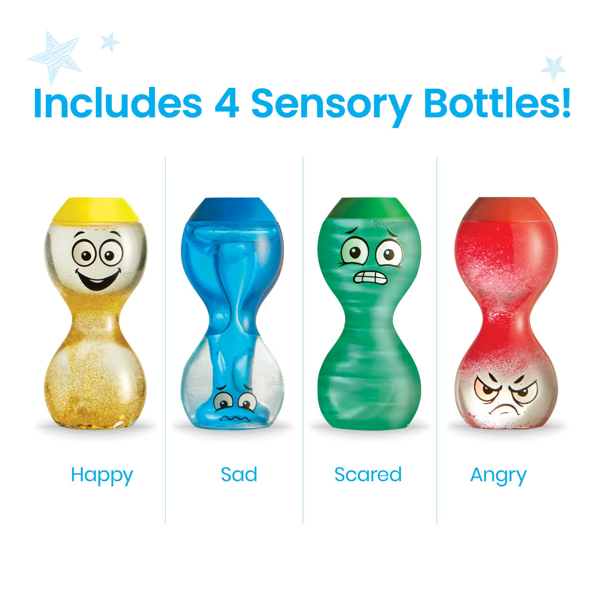 hand2mind Express Your Feelings Sensory Bottles – Happy, Angry, Scared & Sad 4-Bottle Core SEL Set (Ages 3+)