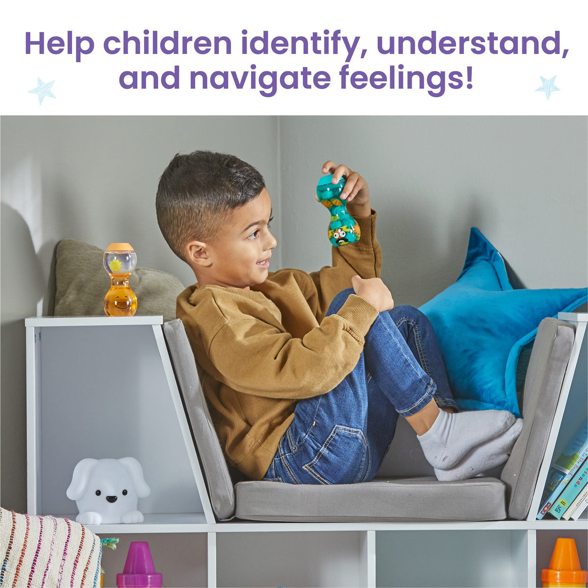 hand2mind Express Your Feelings Sensory Bottles Opposites – Overwhelmed & Calm 2-Bottle SEL Calming Corner Set (Ages 3+)