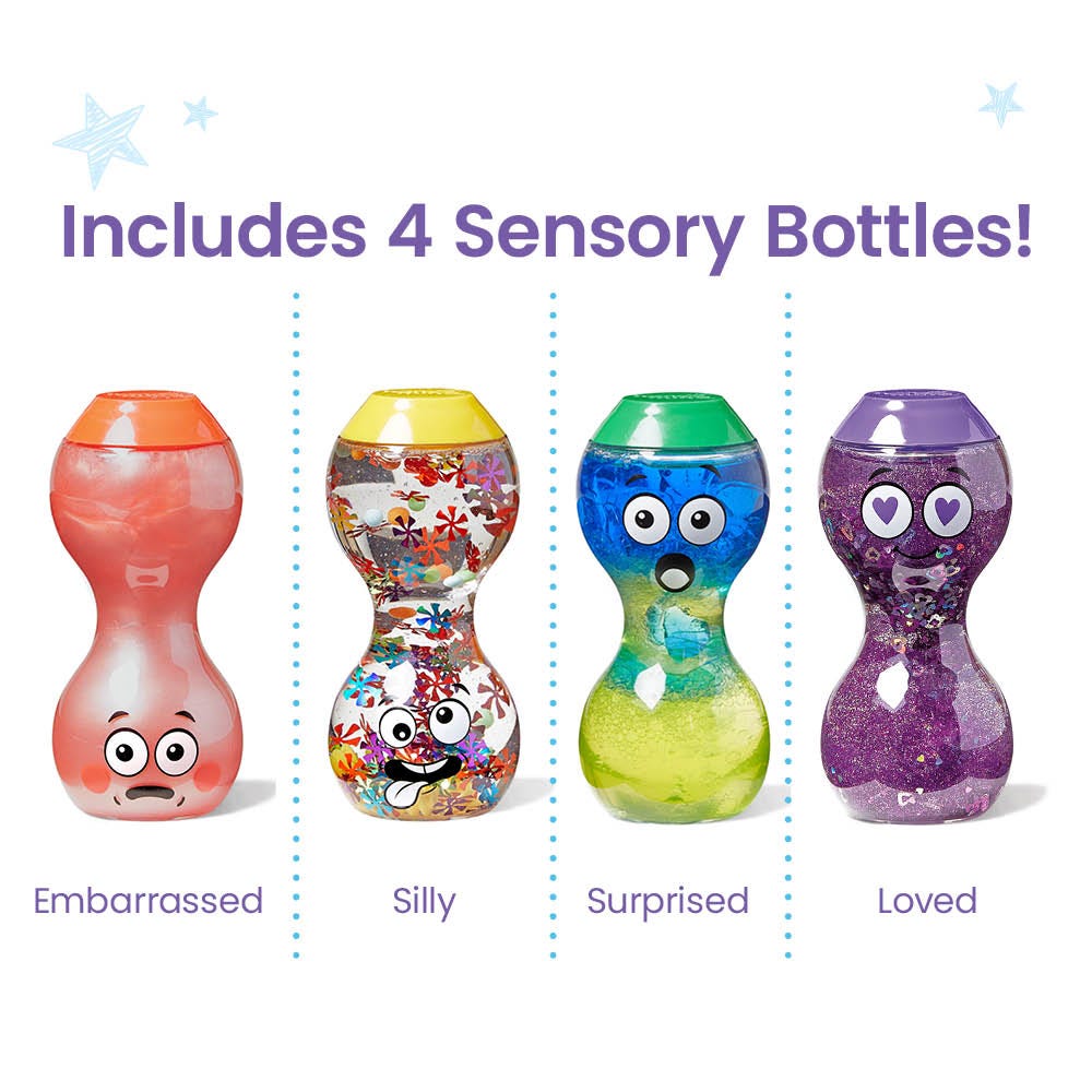 hand2mind Express Your Feelings Sensory Bottles – Loved, Surprised, Embarrassed & Silly 4-Bottle SEL Set (Ages 3+)