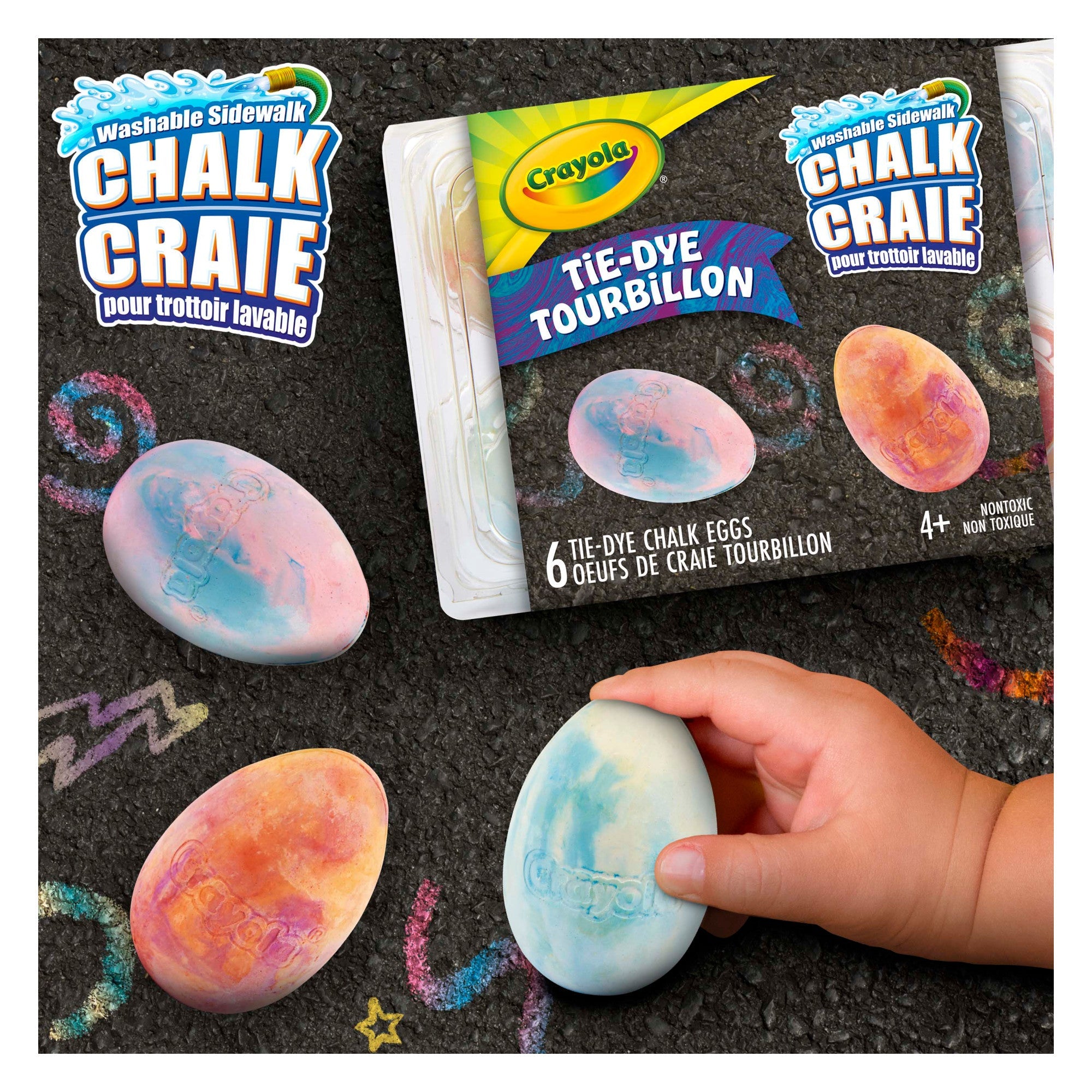 Crayola 6ct Tie Dye Washable Sidewalk Chalk(Egg Shaped)