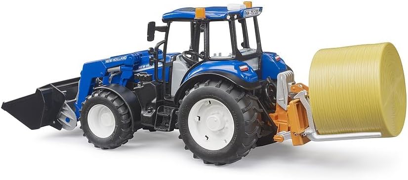 Bruder New Holland Powerstar T5.120 Tractor Set – Front Loader, Load Box, Bale & Forks Included (Ages 3+)