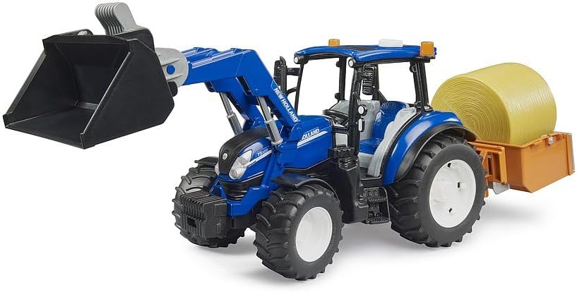 Bruder New Holland Powerstar T5.120 Tractor Set – Front Loader, Load Box, Bale & Forks Included (Ages 3+)