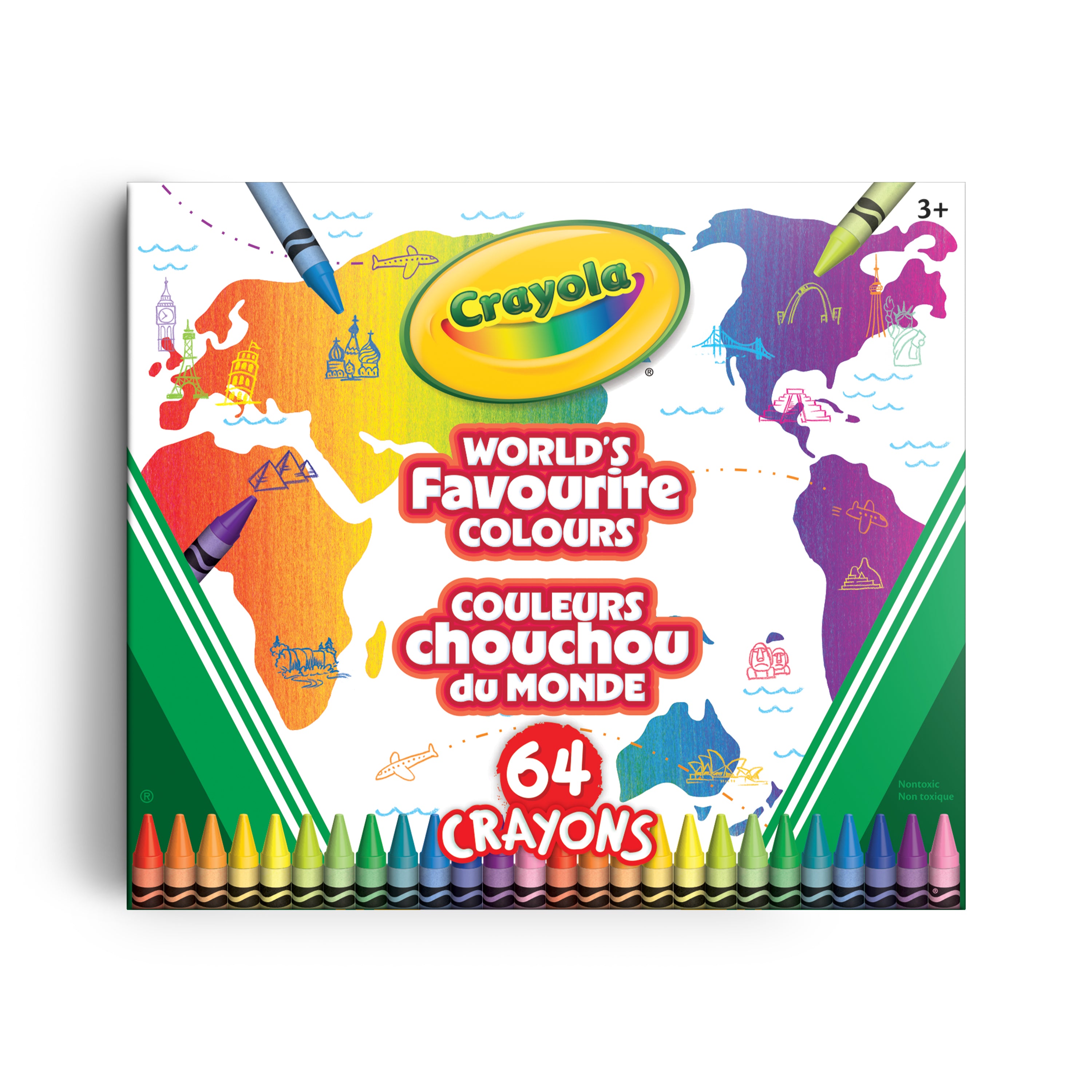 Crayola 64 Count Crayons – World's Favourite Colours with Built-In Sharpener