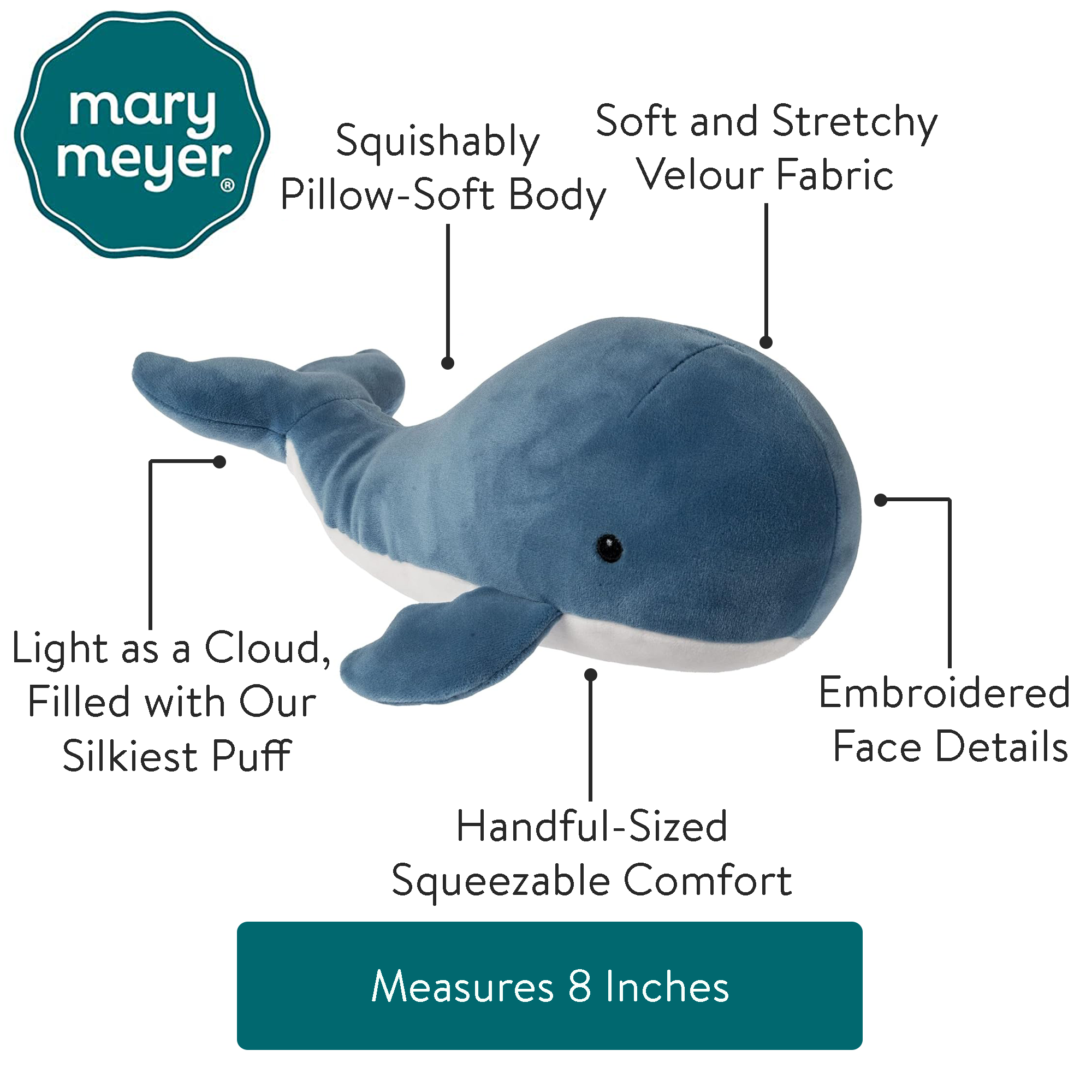 Mary Meyer Smootheez Blue Whale 10" – Smooth-Textured Plush Ocean Stuffed Animal