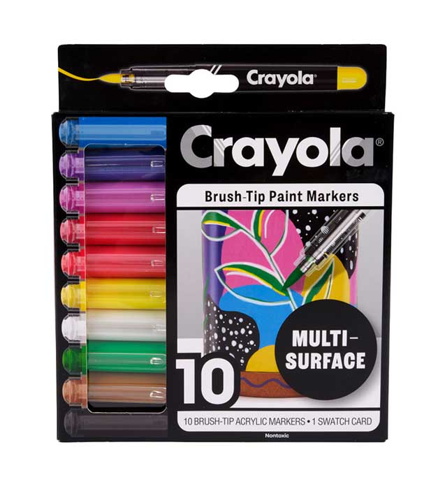 Crayola 10Crayola 10-Count Brush Tip Acrylic Paint Markers – Versatile Art Markers for Kids & Teens (Ages 8+)-Count Brush Tip Acrylic Paint Markers – Versatile Art Markers for Kids & Teens (Ages 8+)