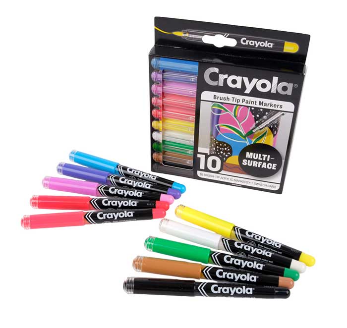 Crayola 10Crayola 10-Count Brush Tip Acrylic Paint Markers – Versatile Art Markers for Kids & Teens (Ages 8+)-Count Brush Tip Acrylic Paint Markers – Versatile Art Markers for Kids & Teens (Ages 8+)
