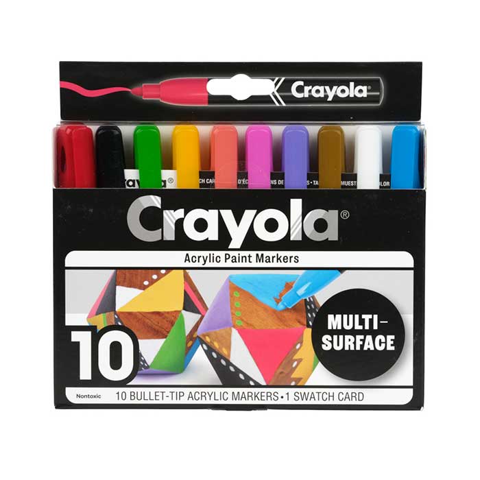 Crayola 10-Count Bullet Tip Acrylic Paint Markers – Opaque Art Markers for Kids & Teens (Ages 8+)