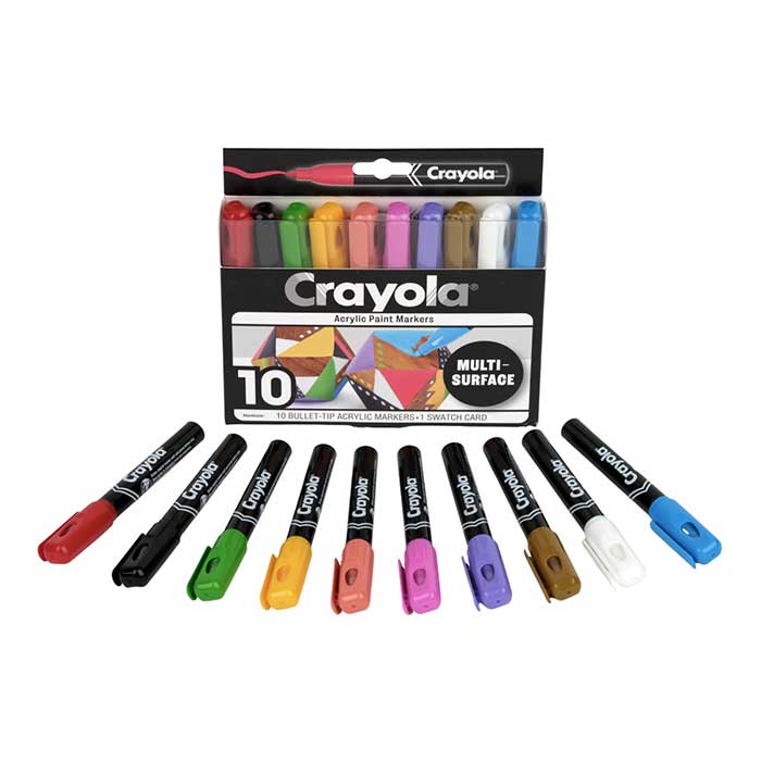 Crayola 10-Count Bullet Tip Acrylic Paint Markers – Opaque Art Markers for Kids & Teens (Ages 8+)