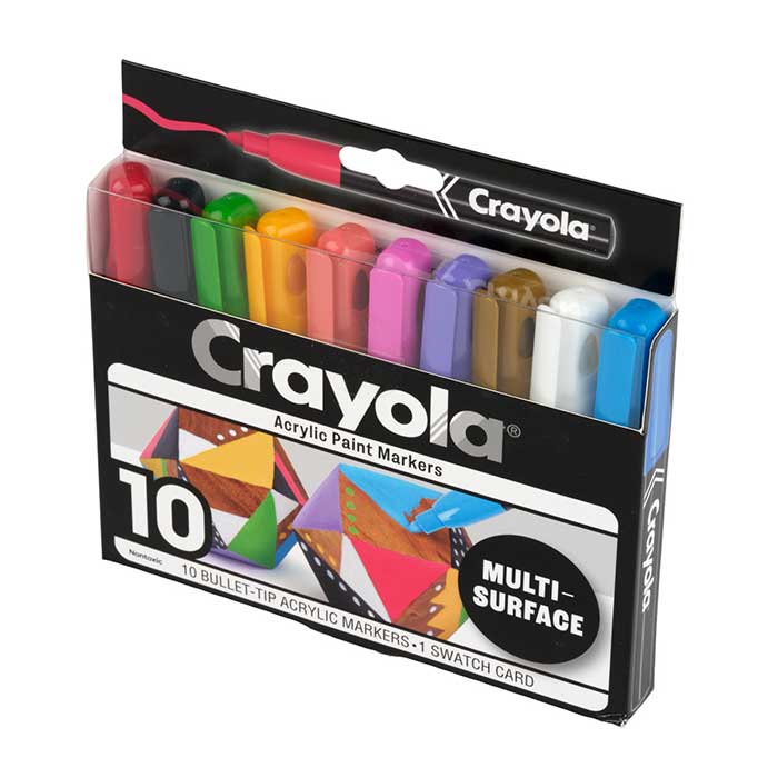 Crayola 10-Count Bullet Tip Acrylic Paint Markers – Opaque Art Markers for Kids & Teens (Ages 8+)