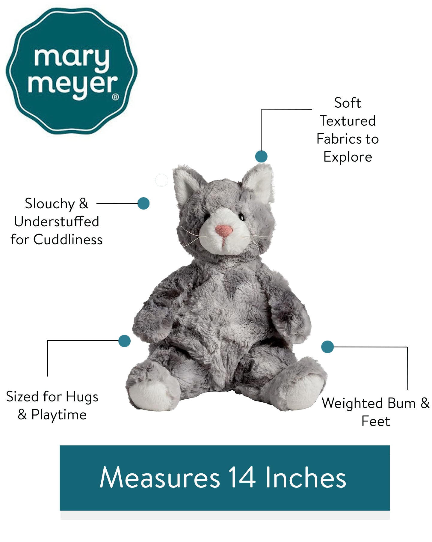 Mary Meyer Snuggables Kitty – Squishy Huggable Plush Cat Stuffed Animal