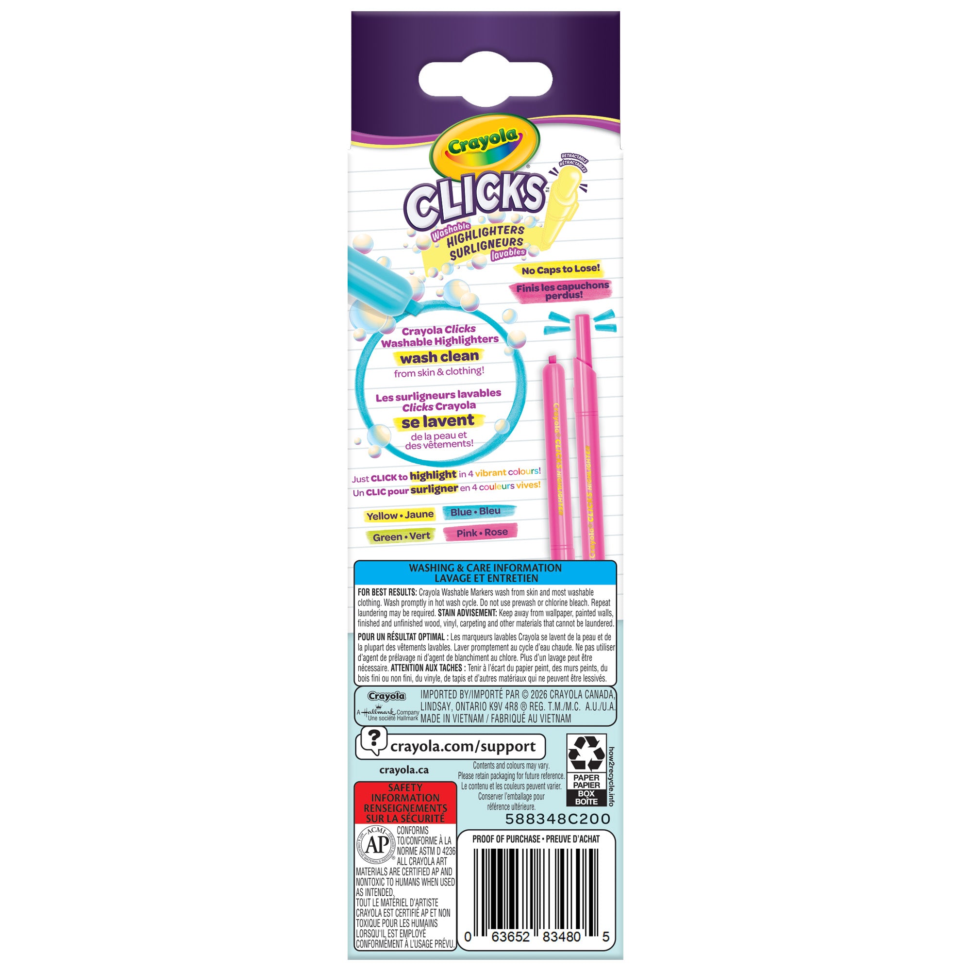 Crayola Clicks 4-Count Retractable Highlighters – No-Cap Study Highlighters for School (Ages 5+)