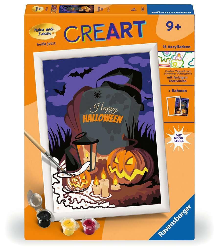 Ravensburger CreArt Halloween Mood Paint by Numbers Kit – 18×24cm Spooky Scene Painting Activity (Ages 9+)