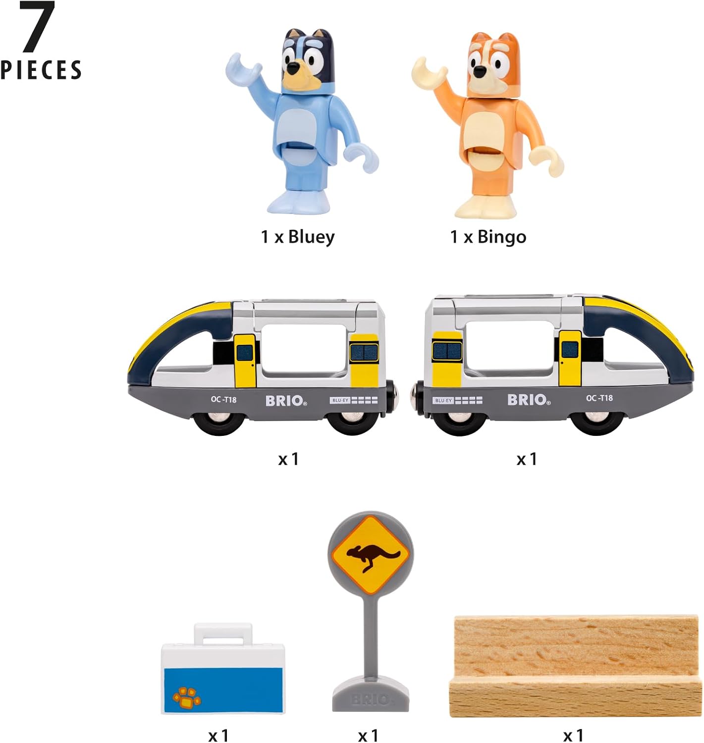 BRIO World Bluey Train Set – 7-Piece Wooden Railway Playset with Bluey & Bingo Figures, Compatible with All BRIO World (Ages 3+)