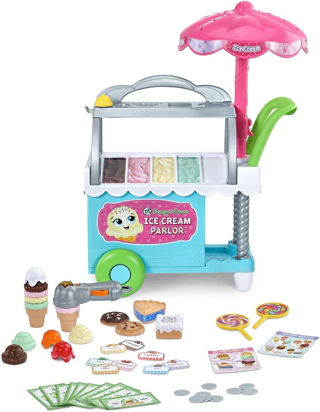 LeapFrog Scoop & Learn Ice Cream Parlor – 50+ Piece Interactive Ice Cream Cart with Magic Scooper, Play Money & Learning Games (Ages 3–6)