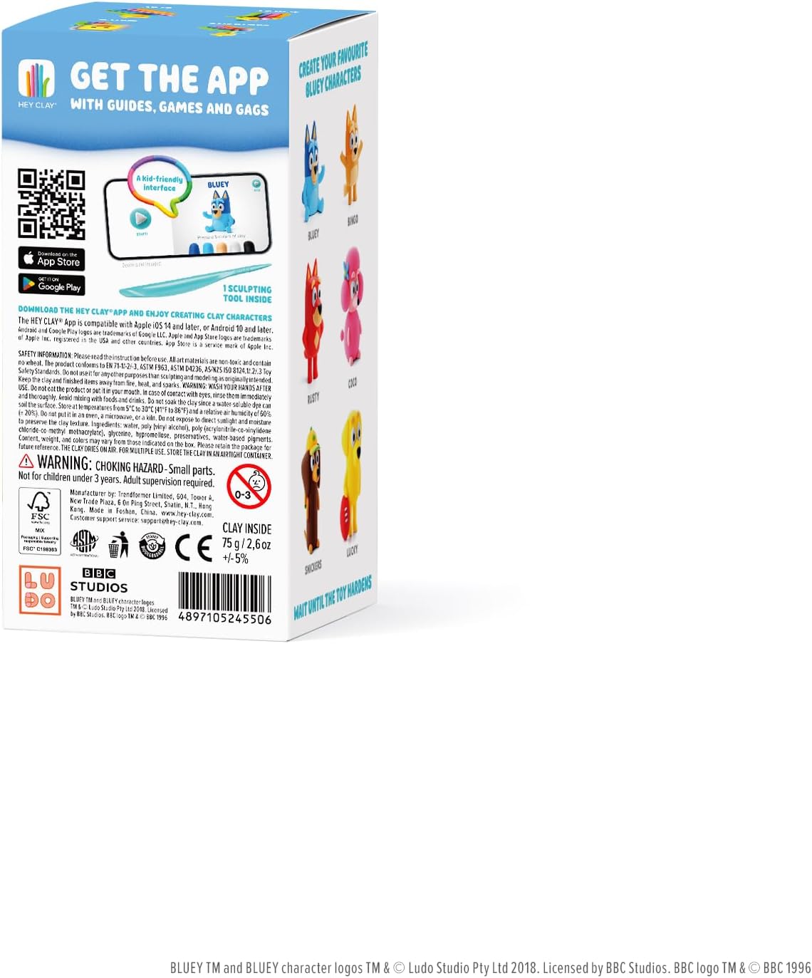 Hey Clay Bingo 5-Can Air-Dry Clay Kit – Sculpt Bingo from Bluey with App-Guided Instructions (Ages 3+)