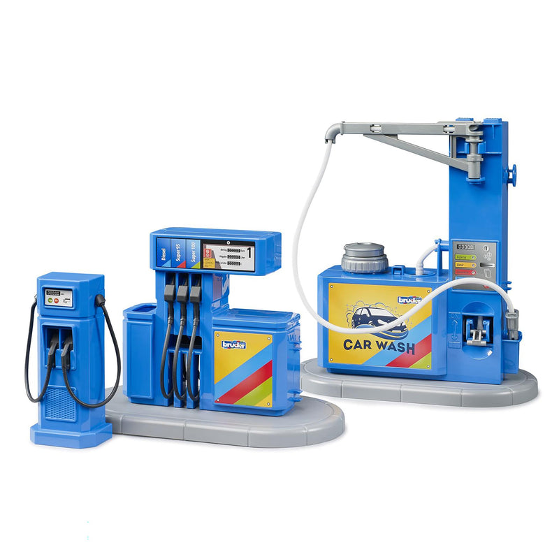 Bruder bworld Gas Station & Car Wash Playset – Service Station Accessory Set for 1:16 Vehicles (Ages 3+)