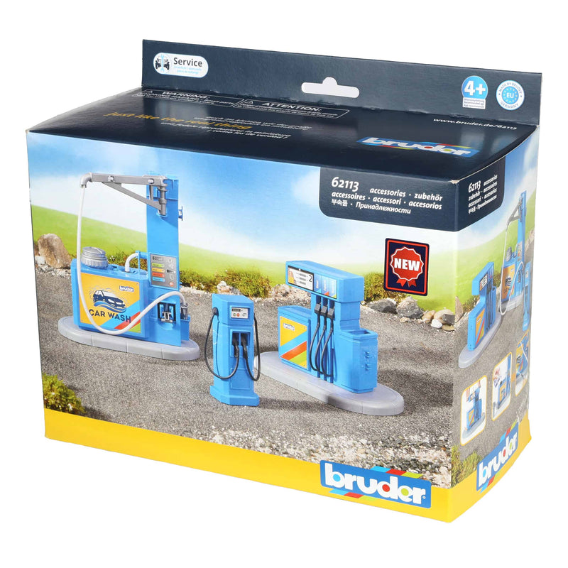 Bruder bworld Gas Station & Car Wash Playset – Service Station Accessory Set for 1:16 Vehicles (Ages 3+)