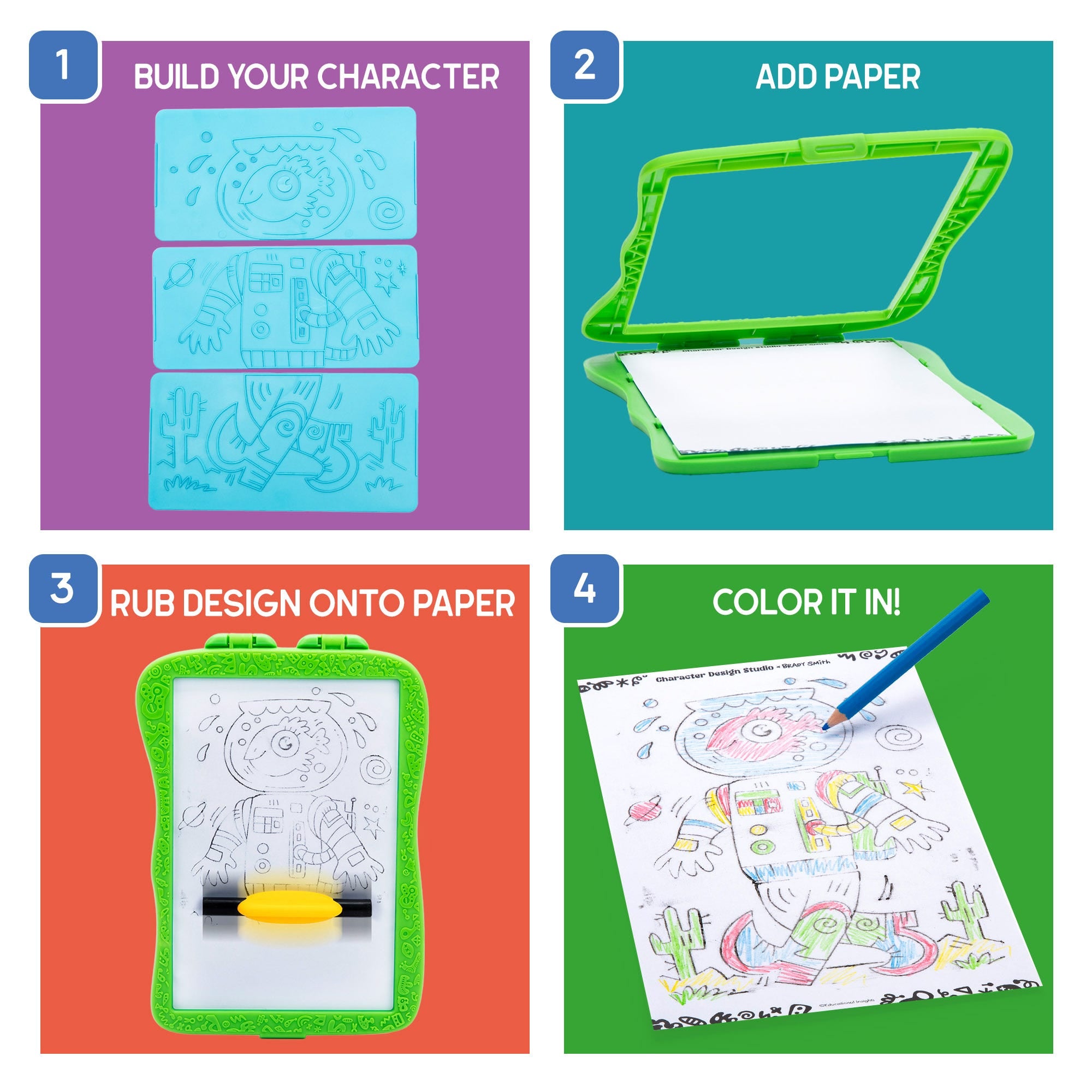 Educational Insights Character Design Studio – Mix-and-Match Rubbing Plate Character Creator (Ages 6+)