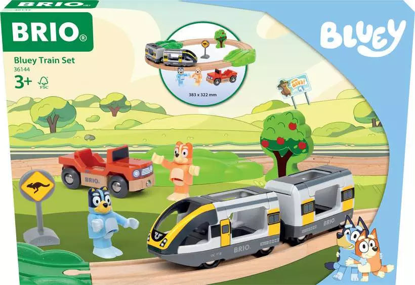 BRIO World Bluey Train Set – Wooden Railway Set with Bluey & Bingo Figures (Ages 3+)